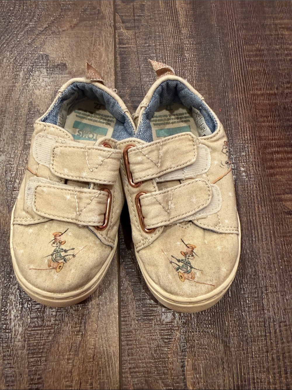 Toms Beige Canvas Kids Velcro Sneakers with Character Detail